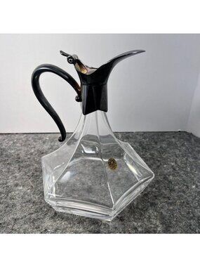VTG RCR Royal Crystal Rock Hexagonal Decanter Patina Silver Handle & Spout